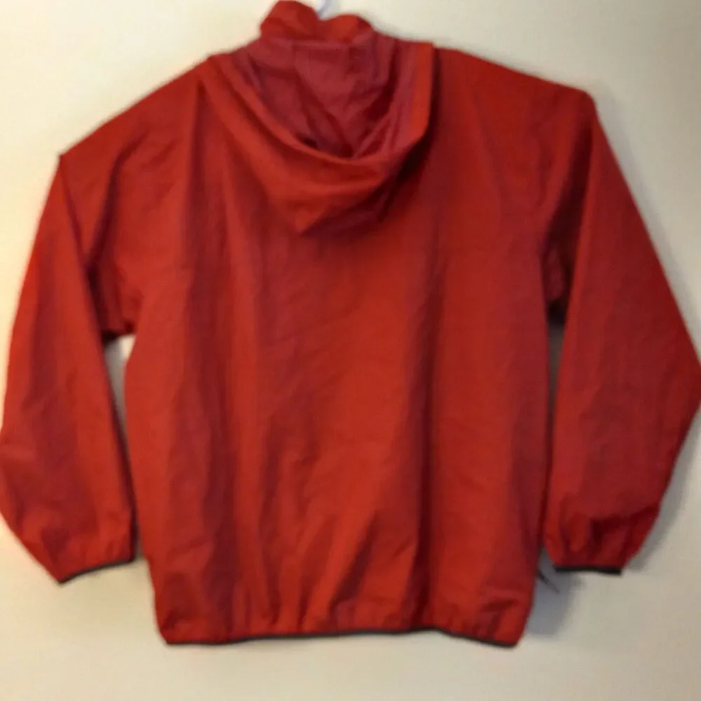 Mens Large IZOD Lightweight Jacket Windbreaker Polyester Red Hooded Pockets Vntg